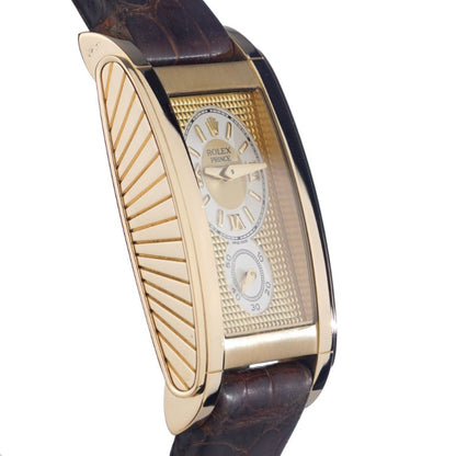 Vintage Rolex Cellini Prince 5440 Gold Watch with Champagne Dial and Exhibition case back