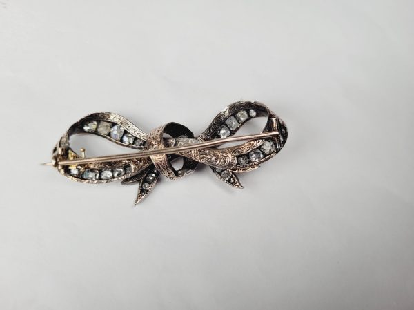 Antique Victorian Old Mine Cut Diamond Bow Brooch