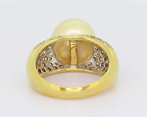 Vintage 11mm Golden South Sea Pearl and Diamond Bombe Cocktail Ring