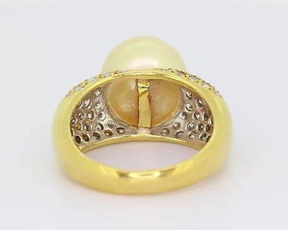 Vintage 11mm Golden South Sea Pearl and Diamond Bombe Cocktail Ring