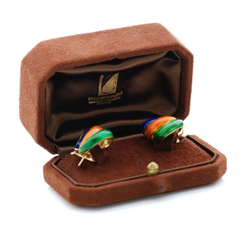 Van Cleef and Arpels Gold and Colourful Enamel Earrings, Circa 1960s