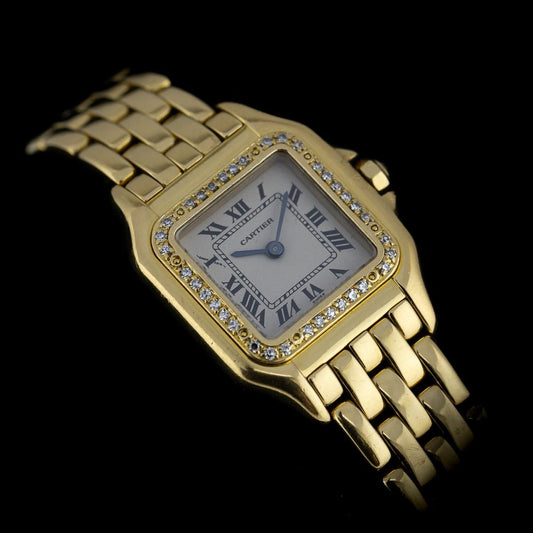 Ladies Cartier Panthere 866919 Ladies 18ct Yellow Gold Quartz Watch with Factory Diamonds, 22mm case with factory diamond bezel and solid gold bracelet strap