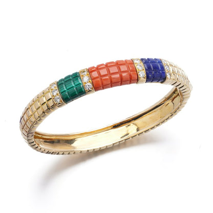 Van Cleef and Arpels Multi Gemstone and Diamond Bangle Bracelet