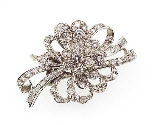 Vintage Diamond Floral Brooch, 18ct White Gold