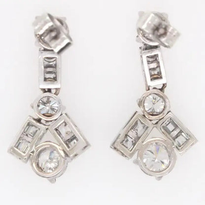 Vintage 4ct Brilliant and Princess Cut Diamond Geometric Drop Earrings