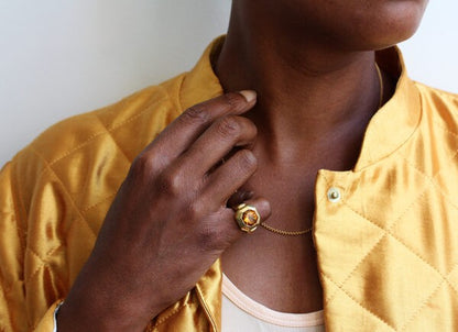 Octagonal Citrine and 18ct Yellow Gold Dress Ring, Signed