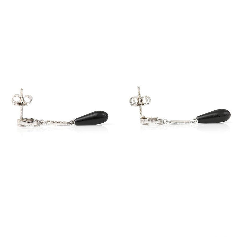 Art Deco Style Onyx and Diamond Drop Earrings