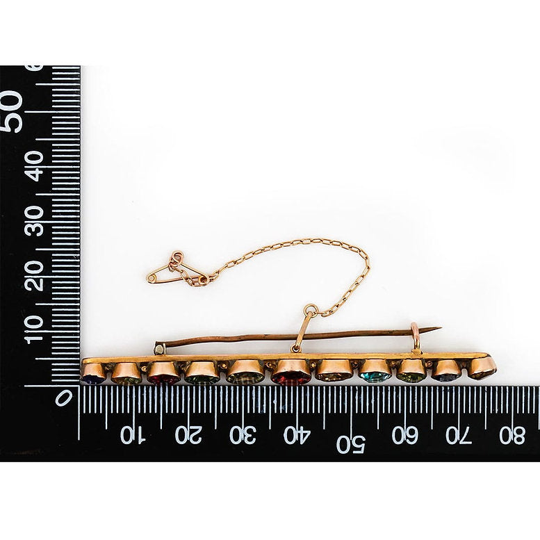 Antique Edwardian Multi Gem Harlequin Bar Brooch