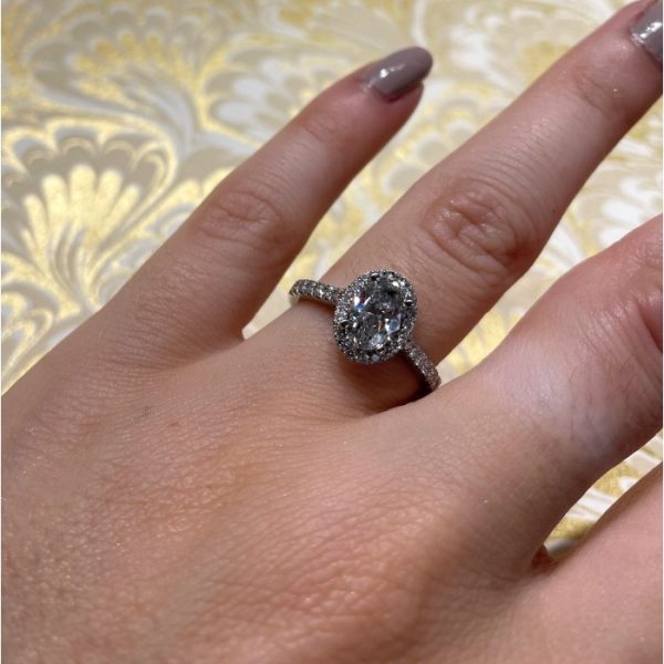 1ct D VS2 Oval Diamond Cluster Engagement Ring in Platinum, with certificate