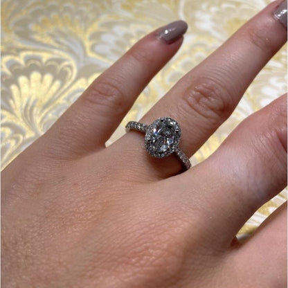 1ct D VS2 Oval Diamond Cluster Engagement Ring in Platinum, with certificate