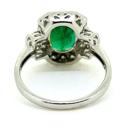 2.60ct Oval Emerald and Diamond Cluster Dress Ring in 18ct White Gold