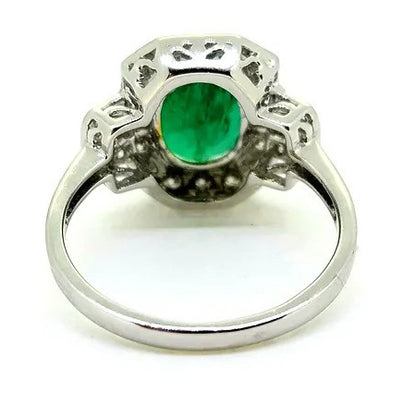2.60ct Oval Emerald and Diamond Cluster Dress Ring in 18ct White Gold