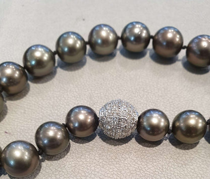 Vintage Tahitian Pearl Necklace with Diamond Ball Clasp