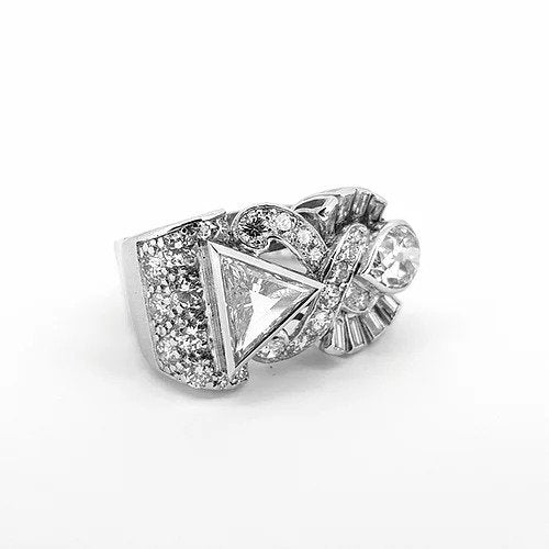Vintage Trilliant, Pear and Baguette Cut Diamond Abstract Crossover Dress Ring