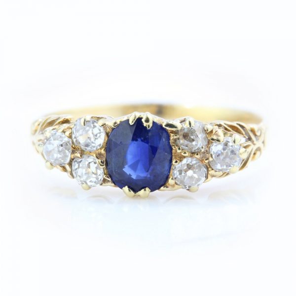 Victorian Natural Sapphire and Old Cut Diamond Dress Ring