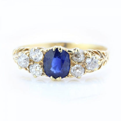 Victorian Natural Sapphire and Old Cut Diamond Dress Ring