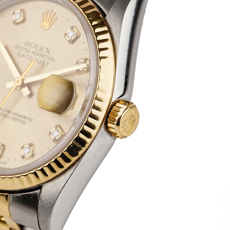 Vintage Rolex Oyster Perpetual 16233 Steel and Gold Automatic Watch with Diamond Hour Markers, Circa 1990s