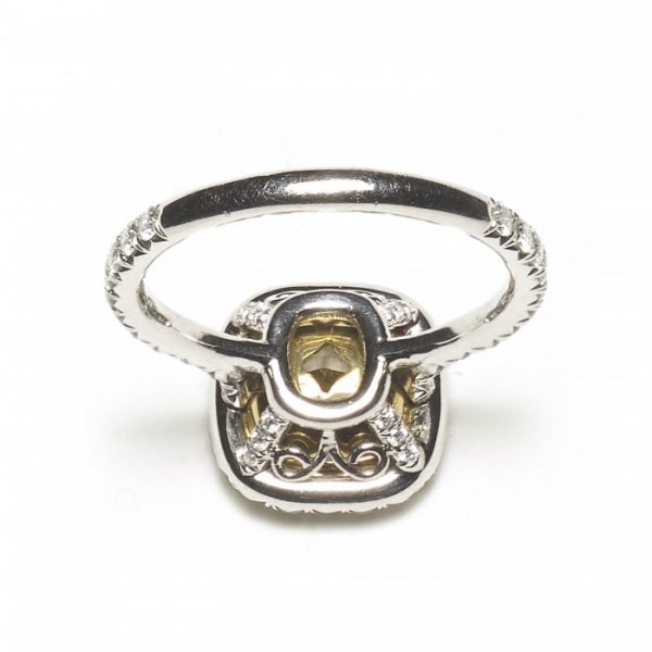 3.00ct Cushion Cut Yellow Diamond Cluster Ring; a 3.00 carat cushion-cut light yellow diamond, with 1.50ct diamond surround, 18ct gold