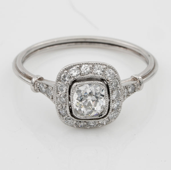 Art Deco Style 0.60ct Cushion Cut Diamond Cluster Engagement Ring
