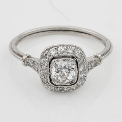 Art Deco Style 0.60ct Cushion Cut Diamond Cluster Engagement Ring