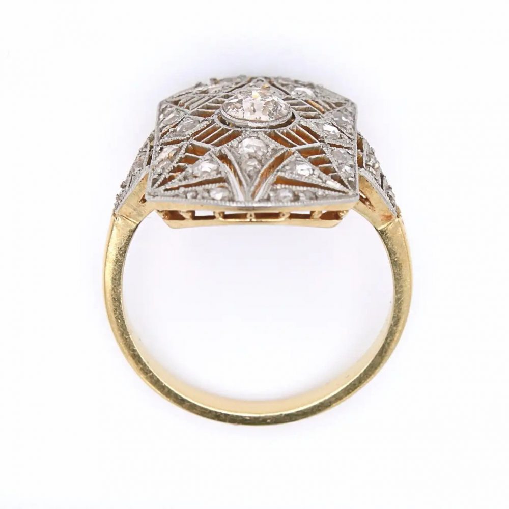 Antique Victorian Openwork Filigree Star Plaque Diamond Ring