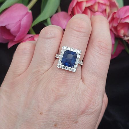 6.21ct Sapphire and Diamond Cluster Dress Ring