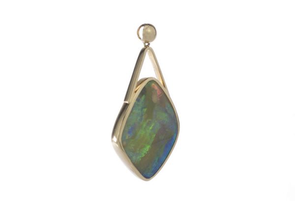 Vintage 25.00ct Opal Pendant in 18ct Yellow Gold; striking 25 carat opal of cushioned diamond shaped form, in 18ct yellow gold, Circa 1950-1970s