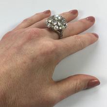 Cats Eye Moonstone and Pearl Cluster Bombe Cocktail Ring