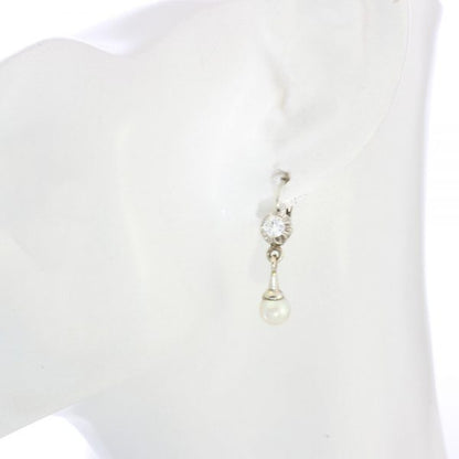 Vintage Pearl and Diamond Drop Earrings; set with freshwater cultured pearls and 0.50cts diamonds mounted in 18ct White Gold, Circa 1950s