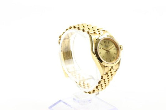 Vintage Rolex Lady Oyster Perpetual 18ct Yellow Gold 24mm Automatic Watch, ref 67188, champagne index dial, 18ct yellow gold Jubilee bracelet with 18ct fold over clasp, Circa 1986