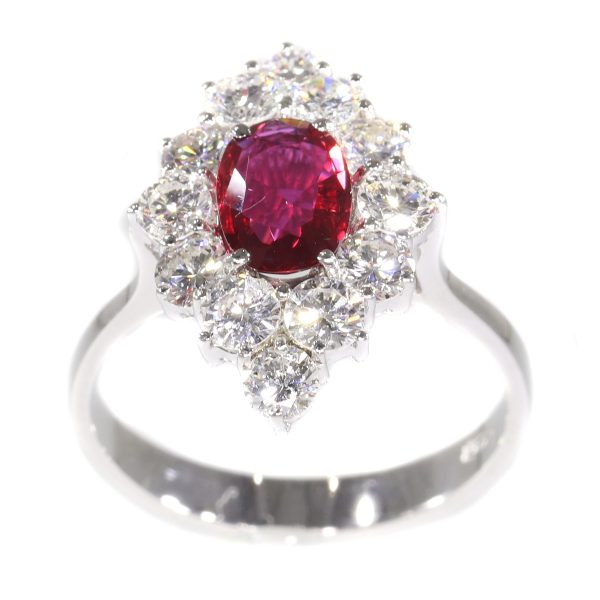 Vintage Ruby and Diamond Cluster Ring, Circa 1970s