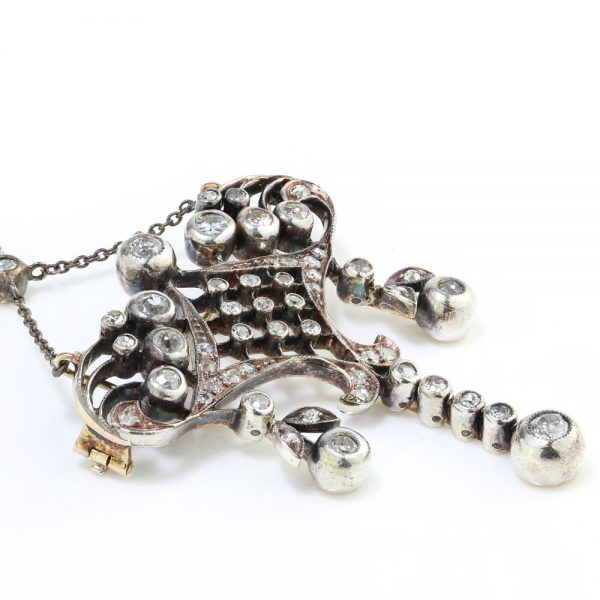 Antique Edwardian Old Cut Diamond Pendant Necklace Brooch, 1.70 carats