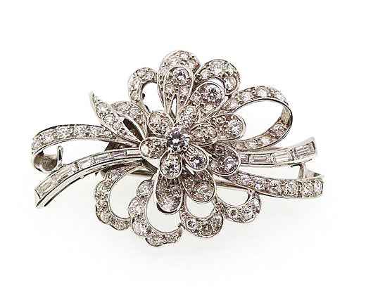 Vintage Diamond Floral Brooch, 18ct White Gold