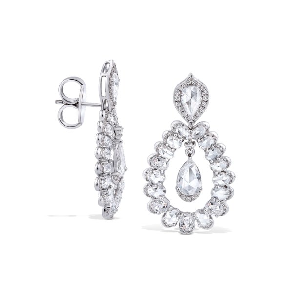 Rose Cut Pear Diamond Drop Earrings, 5.11 carats, in 18ct white gold