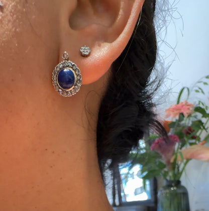 Diamond Lapis-Lazuli 18 Carat Gold Cluster Earrings
