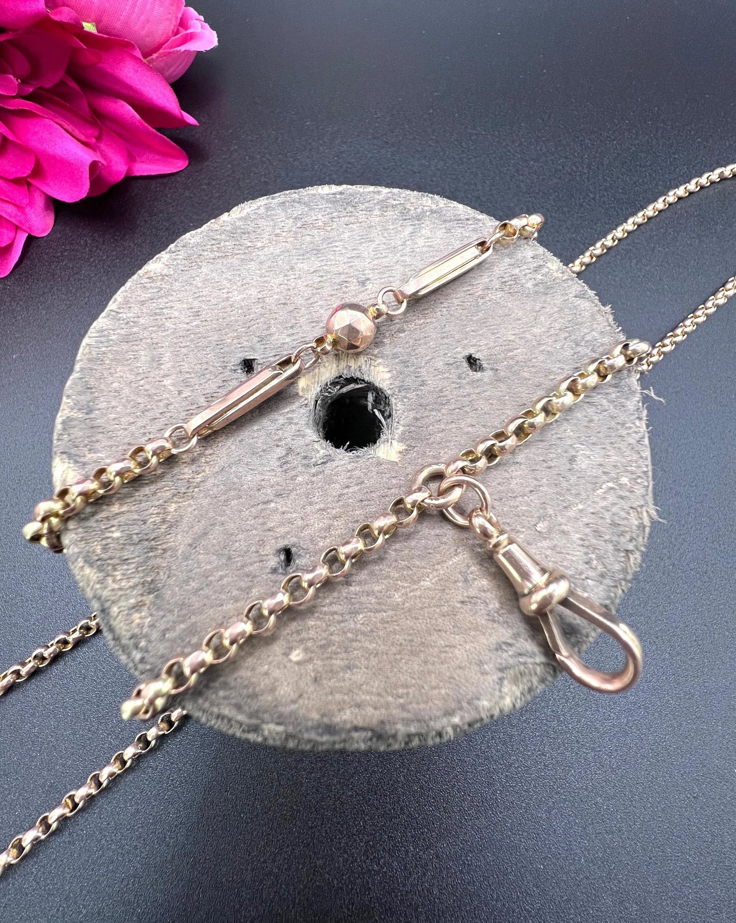 Antique 9ct Rose Gold, Edwardian Fancy Paperclip & Ball Link Belcher Chain 30 Inch