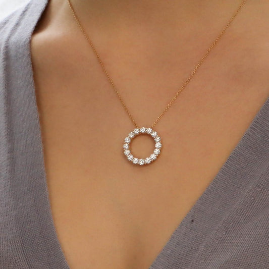 Round Brilliant Cut Diamond Circle Pendant Necklace
