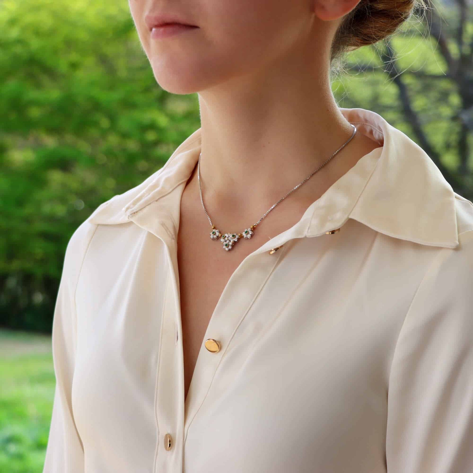 Vintage Buccellati Primavera Diamond and Emerald Necklace