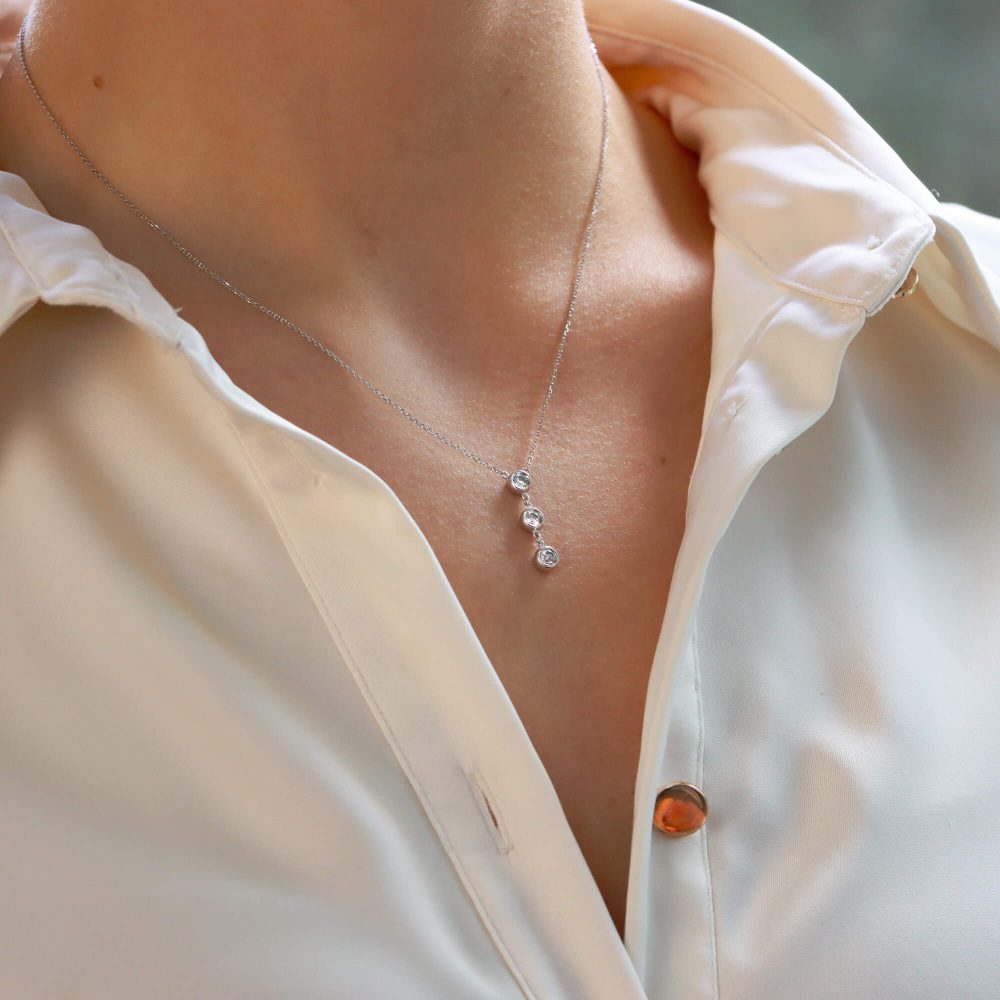Triple Diamond Drop Pendant in White Gold