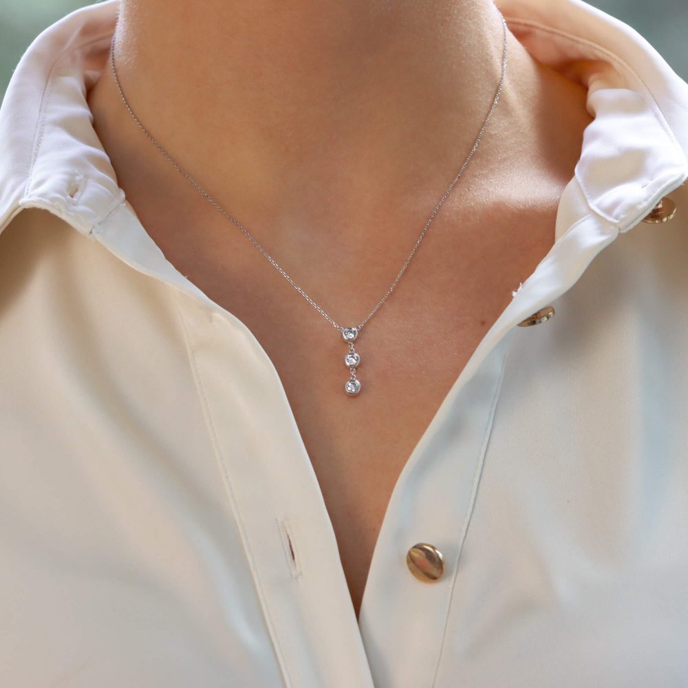 Triple Diamond Drop Pendant in White Gold