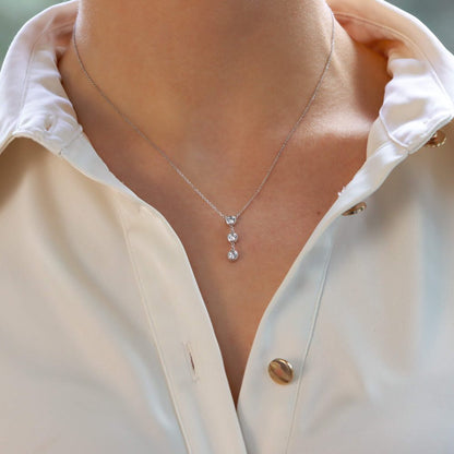 Triple Diamond Drop Pendant in White Gold