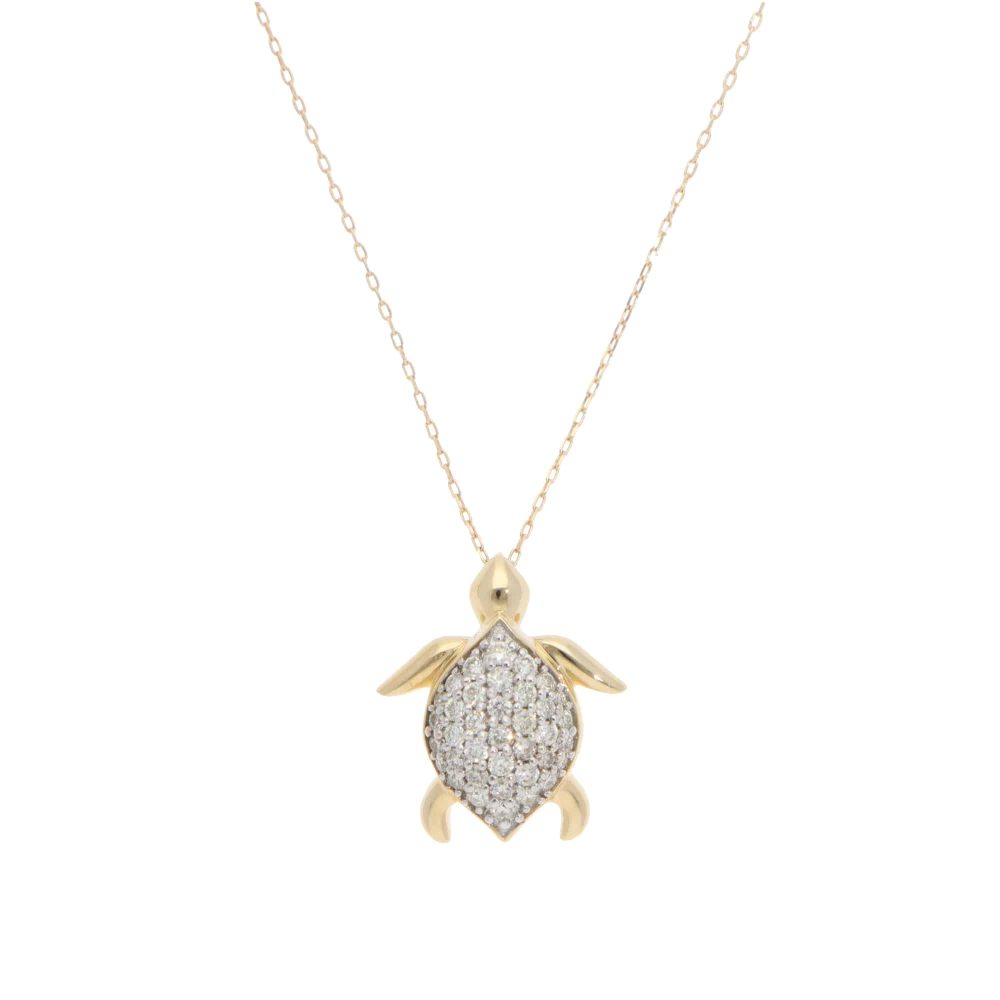 Diamond Set 18ct Yellow Gold Sea Turtle Pendant Necklace