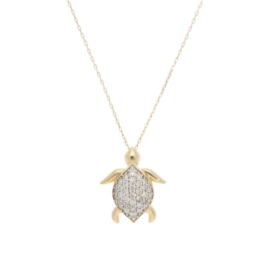 Diamond Set 18ct Yellow Gold Sea Turtle Pendant Necklace