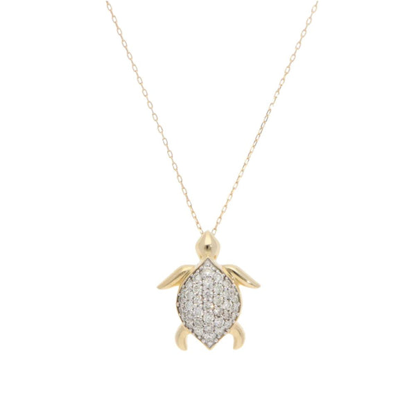 Diamond Set 18ct Yellow Gold Sea Turtle Pendant Necklace