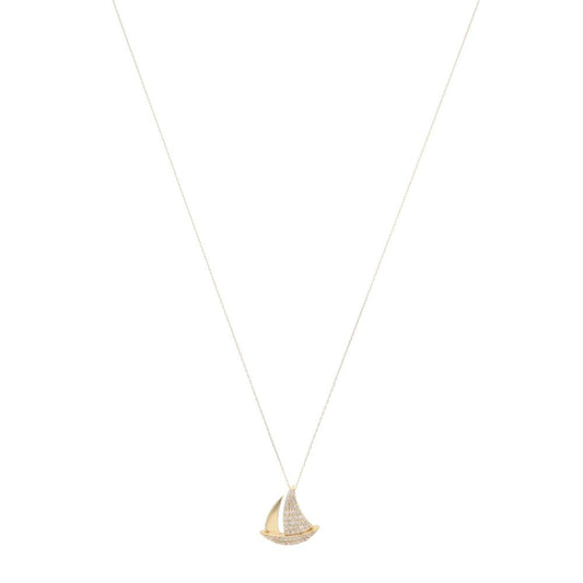 Diamond Set Sailing Boat Necklace in Yellow Gold