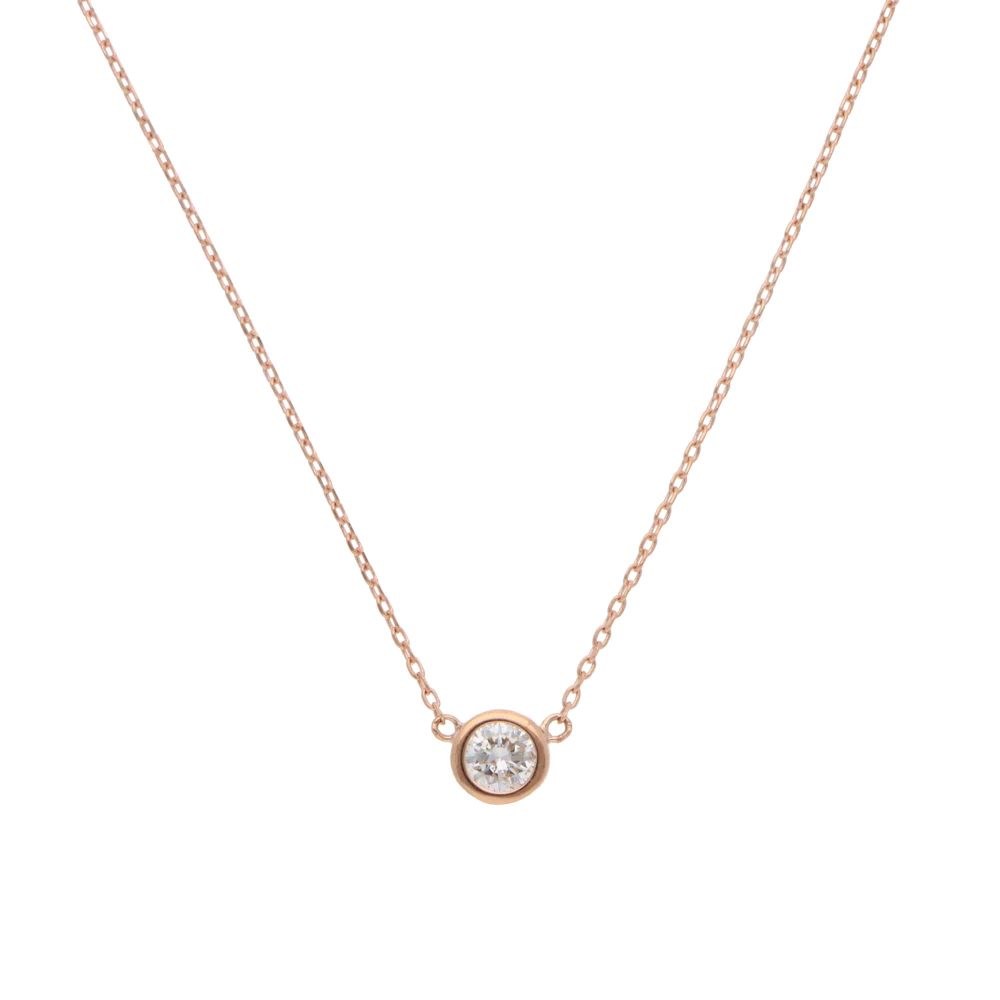 Contemporary Diamond Solitaire Necklace In 14 Carat Rose Gold