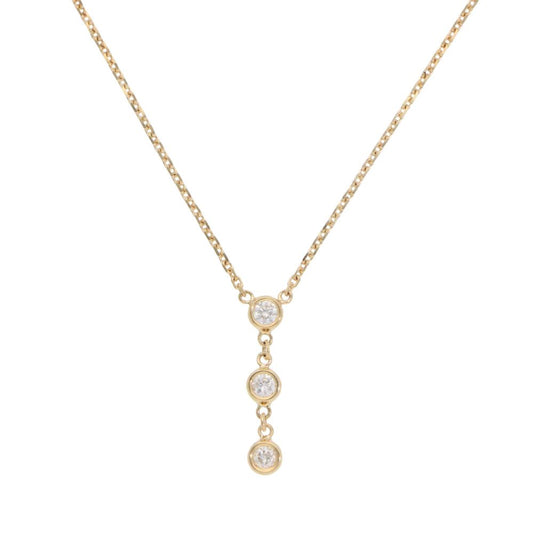 Contemporary Diamond Trilogy Drop Pendant Necklace in Yellow Gold