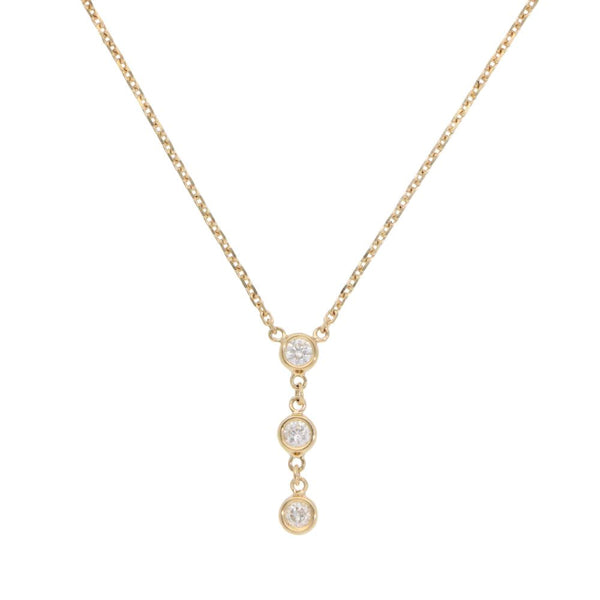 Contemporary Diamond Trilogy Drop Pendant Necklace in Yellow Gold