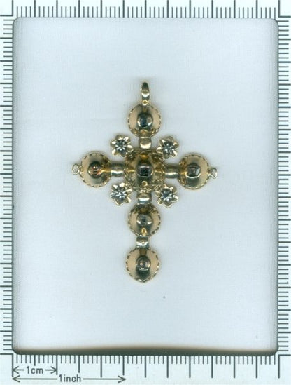 Antique 18th Century Baroque Diamond Set Gold Cross