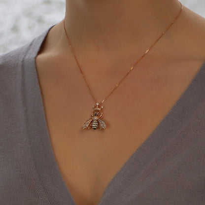18ct Rose Gold Queen Bee Pendant with White and Black Diamonds